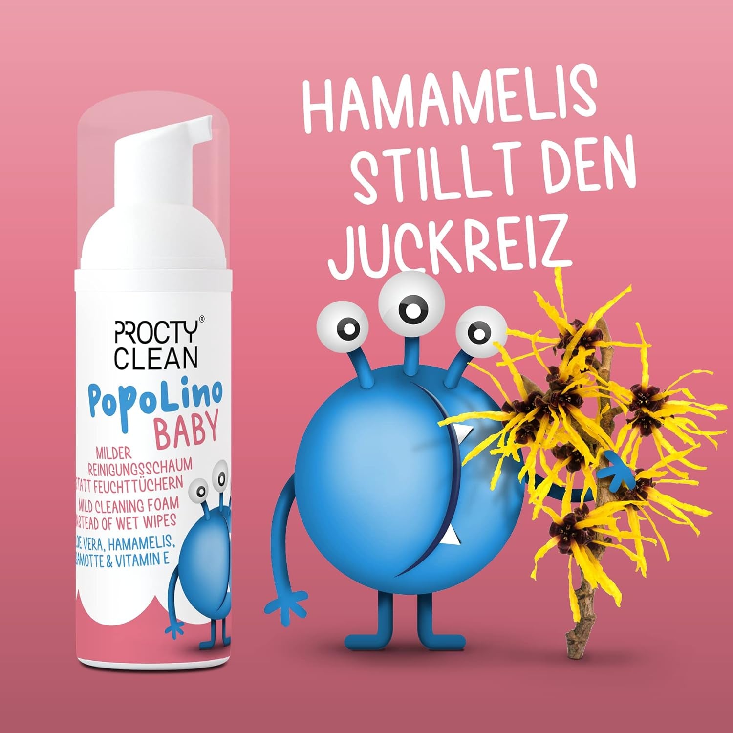 PopoLino Baby-Schaumstoff mit weicher Unterseite anstelle nasser Babytücher. Veganer und natürlicher kosmetischer Reinigungsschaum! Poschaum mit Aloe Vera, Hamamelis, Bergamotte und Vitamin E. Macht Po und Umwelt glücklich.