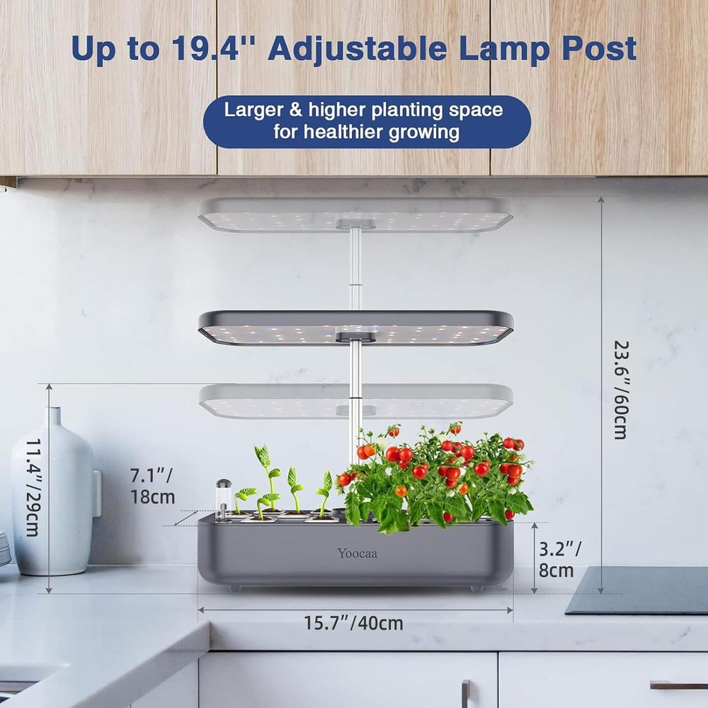 Hydrokultur-Anbausystem mit 12 Utensilien, Kräutergarten-Set für den Innenbereich mit LED-Licht, Smart Home Garden, Küche, Keimset mit automatischem Timer (grau)