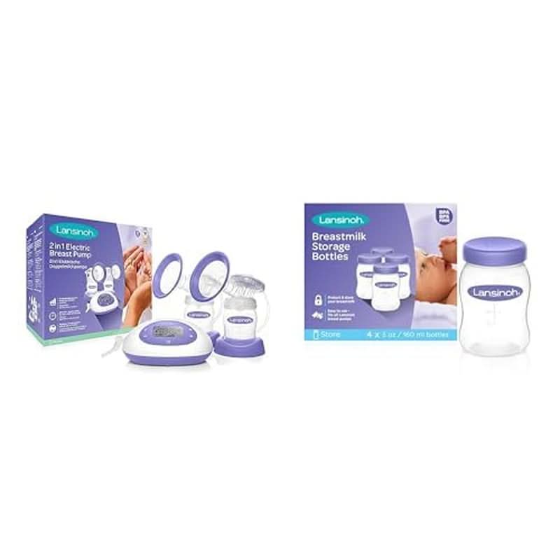 Pompă de sân electrică Lansinoh 2 în 1 - afișaj LCD iluminat - pompare pe una sau ambele părți - reglabilă individual - mai mult lapte în mai puțin timp Accesorii Hrana si Alaptare Bebe Naty Shop Pachet cu biberoane de lapte matern, 4 buc Pompa de san electrica 2In1 (noua)
