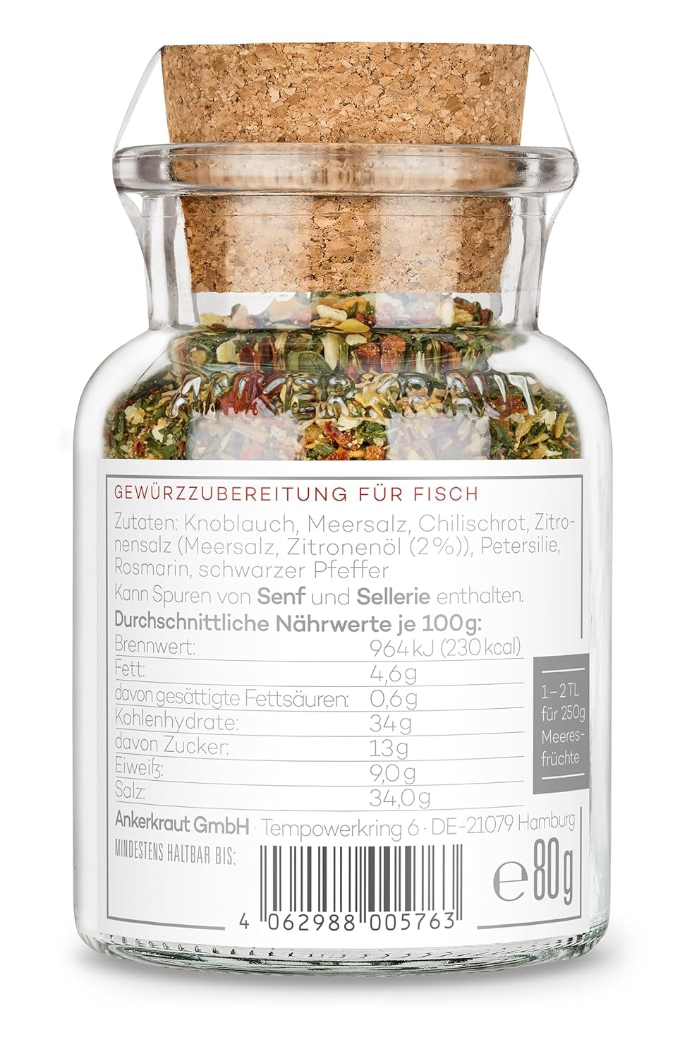 Ankerkraut x Fischereihafen Restaurant Gambas Würzer, Authentisches Gewürz für köstliche Gambas und Meeresfrüchte, Perfekt für die mediterrane Küche, 80 g im Korkenglas