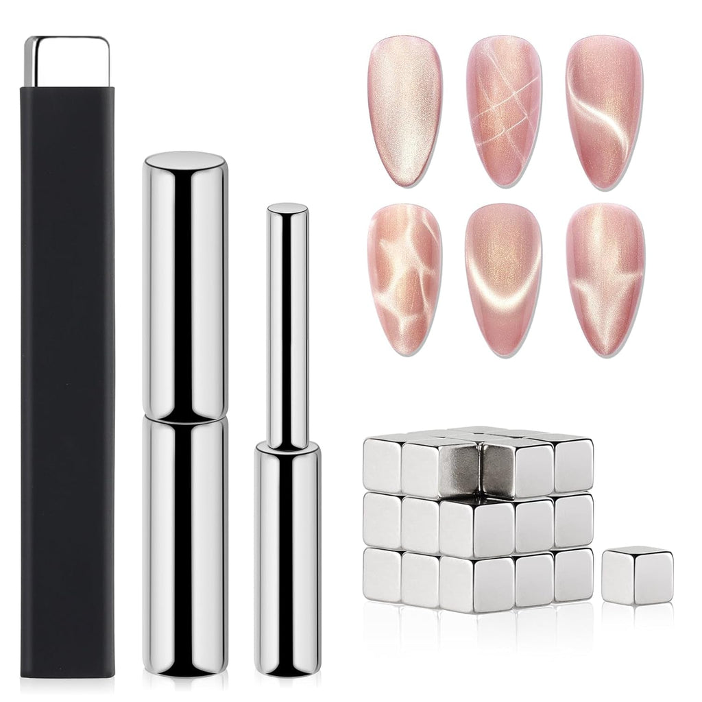 SAVILAND 4X Hochfester Cat Eye Magnet Für Nagel: 3-In-1 Nagel Magnet Rund Lange Streifenperle N35 Neodym Ultra Starker Magnet Für Nagellack Präzise 3S Formung Cat Eye Gel Nagellack Magnet Magnetstift