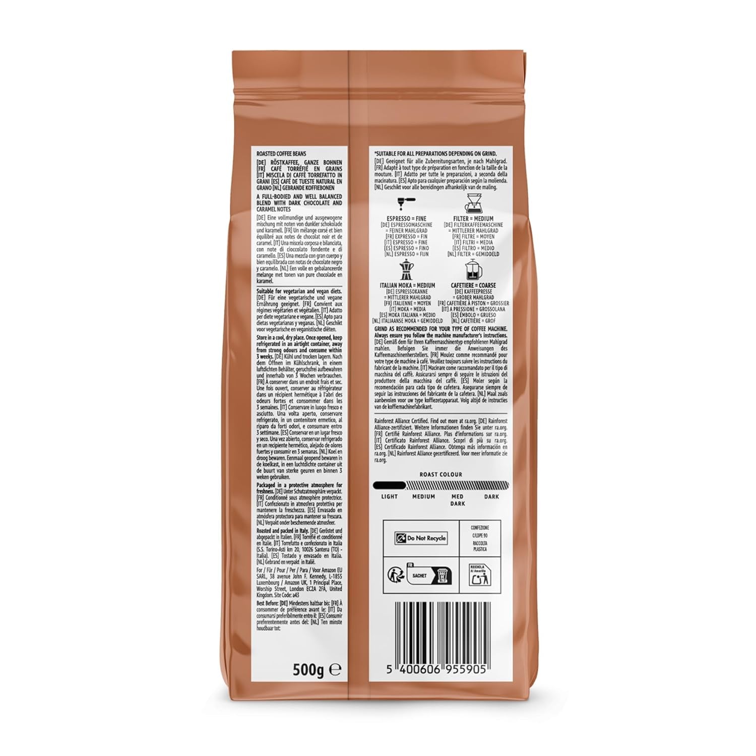 by Amazon Espresso Crema Röstkaffee Ganze Bohnen, 1kg (2 Packs of 500g), Rainforest Alliance-Zertifizierung