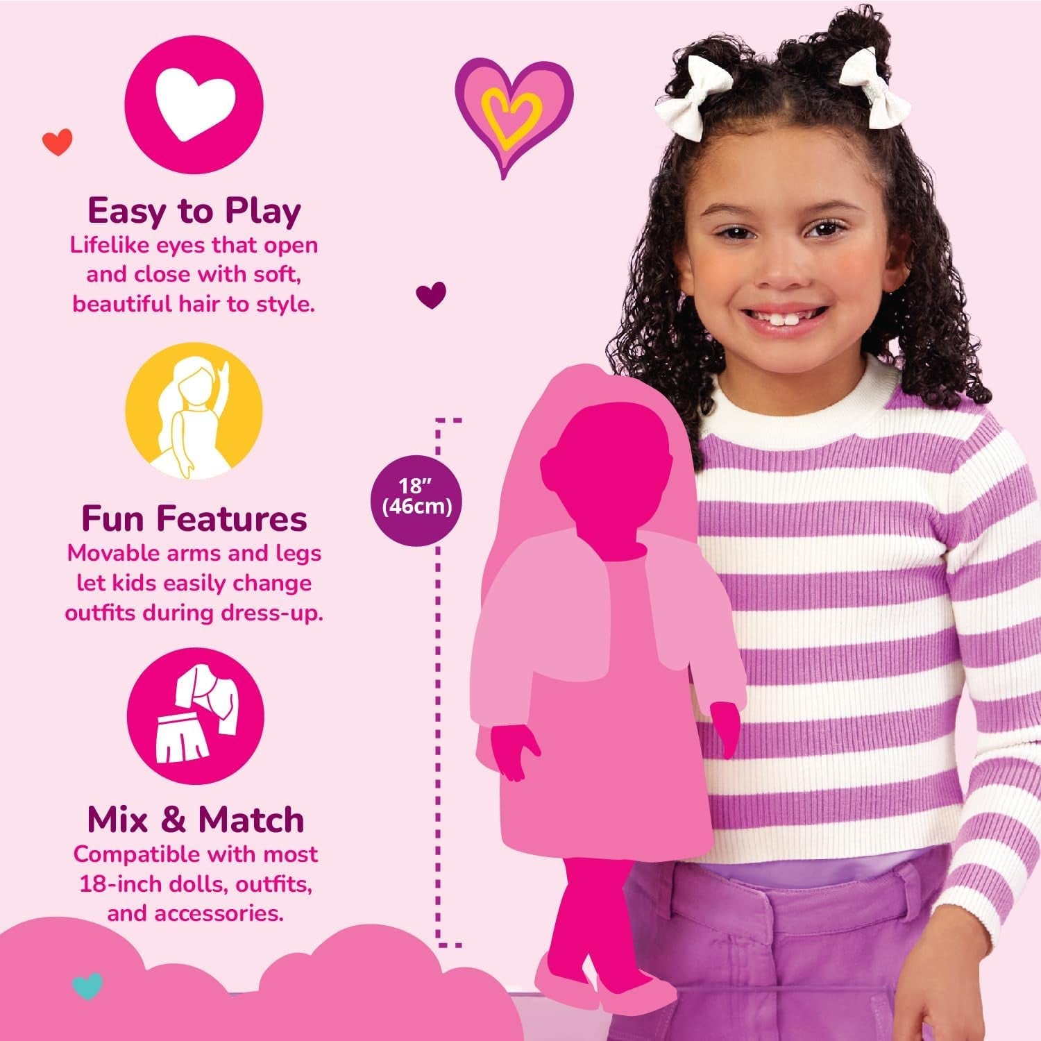 Our Generation - AVA - 46 cm-Modepuppe - Lebensechte hellblaue Augen & gewelltes Blondes Haar - Rosa Kunstpelz-Mantel-Outfit - Vorgetäuschtes Spiel - Spielzeug für Kinder ab 3 Jahren