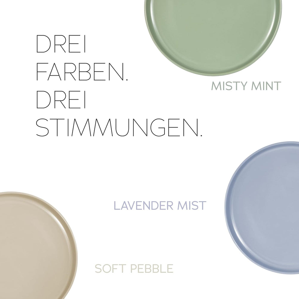 Set de veselă din gresie porțelanată pentru 6 persoane, 18 piese — mai solid și mai rezistent la zgârieturi decât farfuriile și bolurile din faianță, bej lucios | Set de veselă include 6 farfurii de cină, 6 farfurii de desert și 6 boluri -