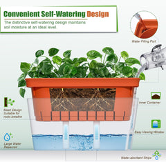 Selbstbewässernde Blumentöpfe, 3er-Set, 27 cm, rechteckige Blumentöpfe, Kräutertöpfe, Fensterbankkästen mit Wassertank, moderne Blumentöpfe aus Kunststoff für den Innen- und Außenbereich, Garten, Büro