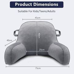 Pernă de citit, pernă de odihnă la pat pentru adulți și copii, pernă confortabilă din catifea pentru spate, cu cotiere, buzunare și mâner pentru a sta jos în pat, pernă de spate pentru citit, studiat și vizionat la televizor