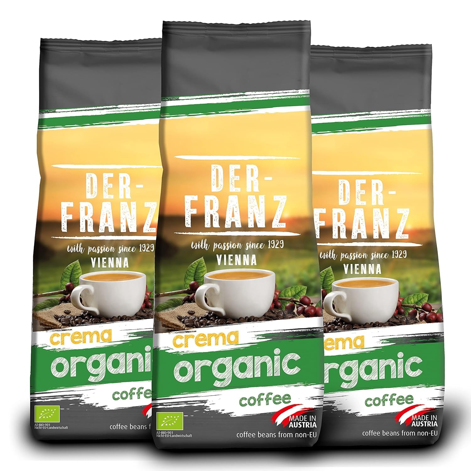 Der-Franz Espresso Organic Coffee, Intensitate 5/5, Arabica și Robusta organice, boabe întregi Cafea Naty Shop 3 x 500 grame Crema Bio
