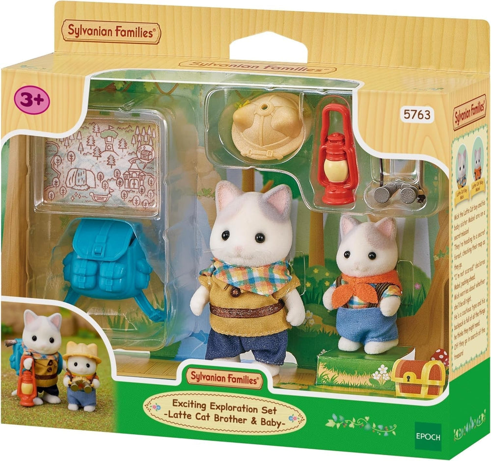 Sylvanian Families - 5763 Set explorator de aventură cu două figuri, pisici de lapte, tată și băiat, figură de animale, jucărie detaliată pentru copii de la 3 ani Papusi Naty Shop Titlu implicit