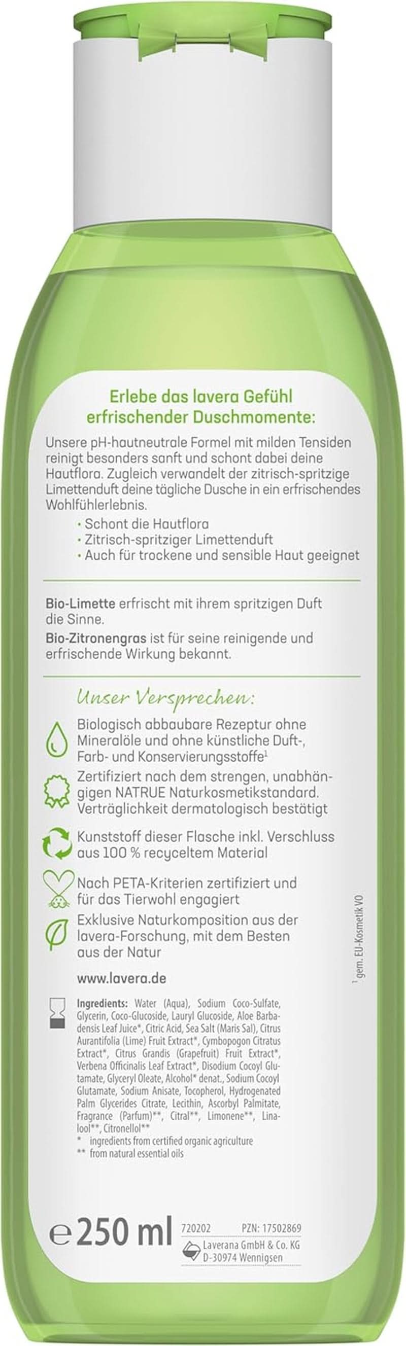 Lavera, Erfrischendes Duschgel mit Bio-Limette, 250 ml Dusche und Bad Naty Shop
