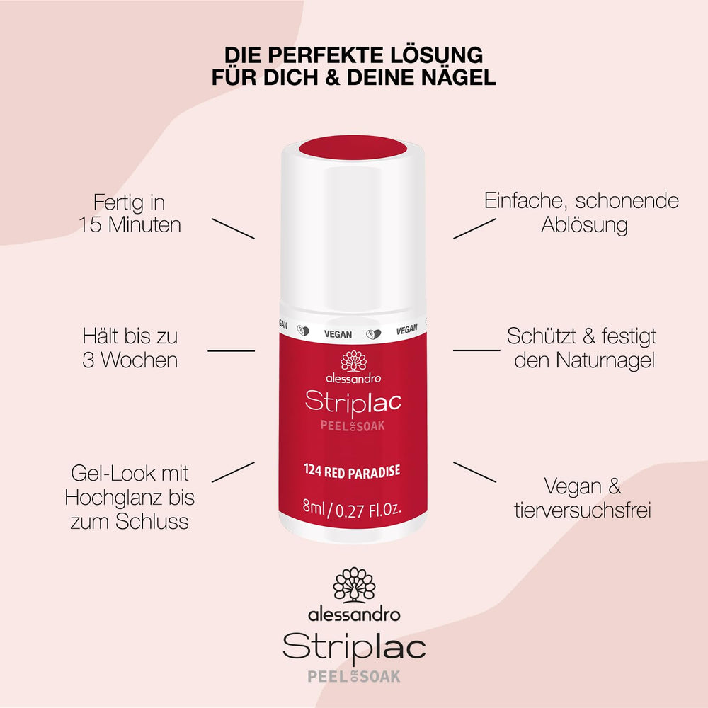 Alessandro Striplac Red Paradise UV-Nagellack – Zart und langlebig – Einfache Entfernung dank der Entfernungstechnologie – Vegan und tierversuchsfrei – 8 ml