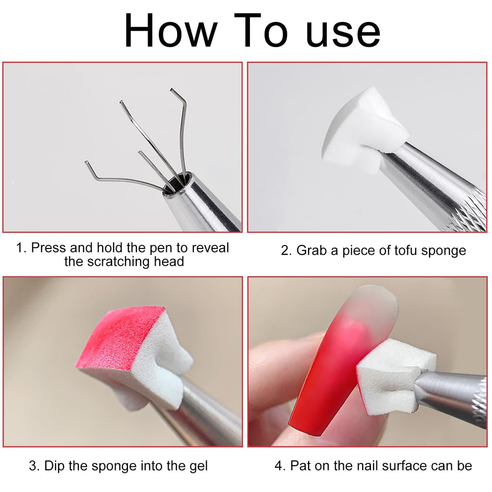 200 Stück Nail Art Schwamm Mit Metallgreifer, Nageldesign Zubehör Schwammpinsel, Um Eine Vielzahl Von Gradient Nail Art Patterns Zu Erstellen(Weiß)