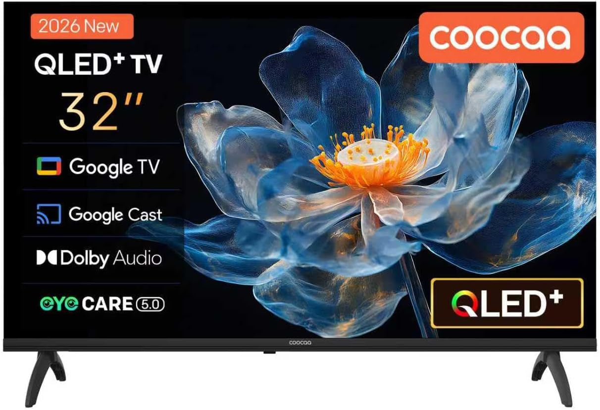 Televizor inteligent coocaa QLED 32 inch, 80 cm, televizor QLED compatibil cu Google TV, HDR10, Dolby Audio, Bluetooth 5.1, EyeCare, Google Cast, tuner triplu (DVB-T/T2/C/S/S2, CI+), 32CGQG40Z, model 2026