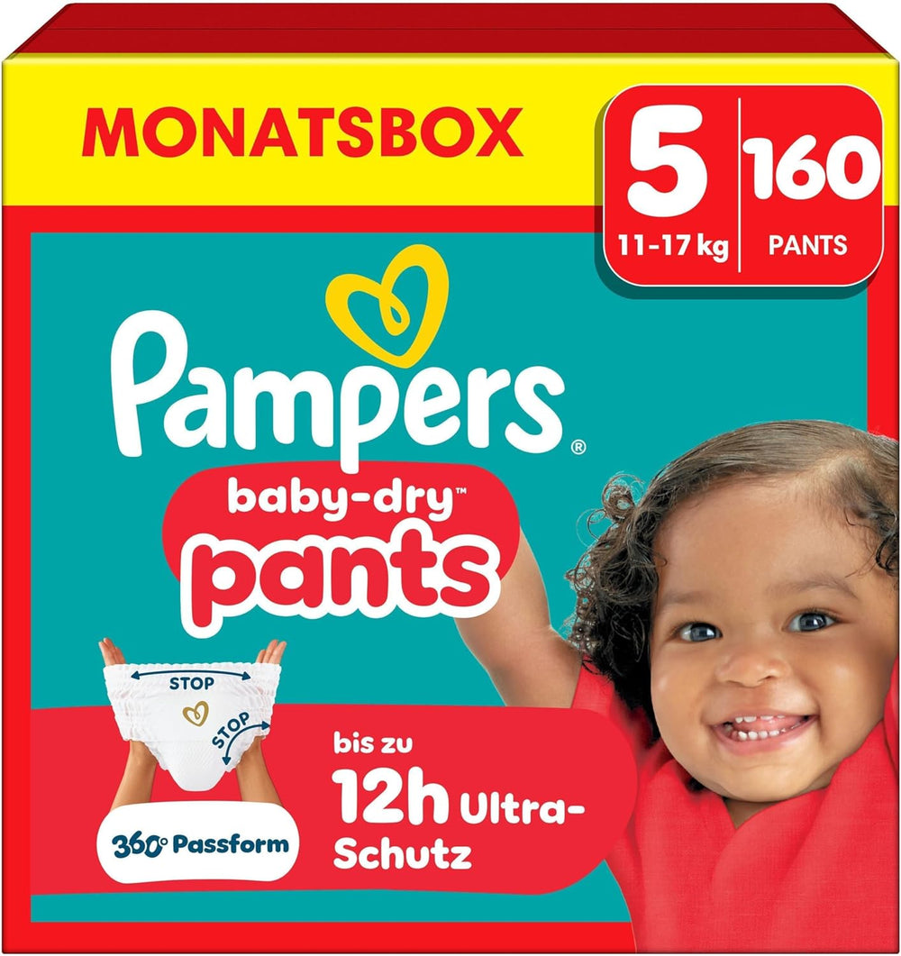 Pampers Baby-Dry Pants Größe 5, 160 Stück, 11kg-17kg, 360° auslaufsichere Passform für Tag und Nacht