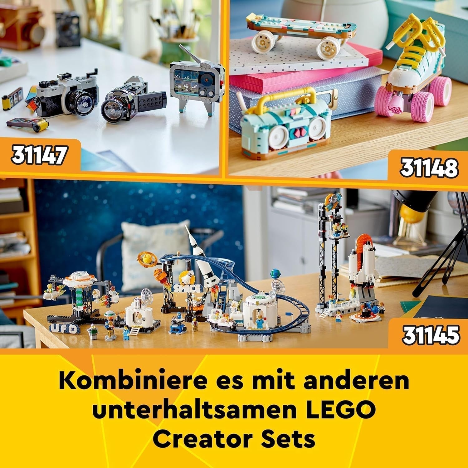 LEGO Creator 3-in-1-Weltraumastronaut-Spielzeug, Hunde- und Raumschiff-Modellbausatz für Kinder, Kindergartendekorationen, kreatives Geschenk für Jungen und Mädchen ab 9 Jahren 31152 Bausets Besuchen Sie den LEGO-Store