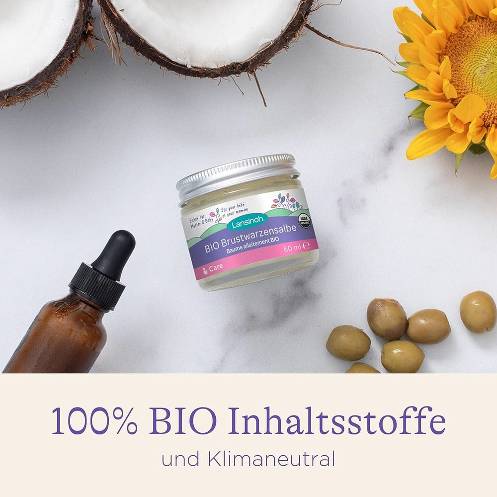 Lansinoh BIO Brustwarzensalbe, 60 ml – Natürliche Pflege Empfindlicher Brustwarzen Und Trockener Haut – Klimaneutrales Zubehör Essen und Stillen Baby Naty Shop