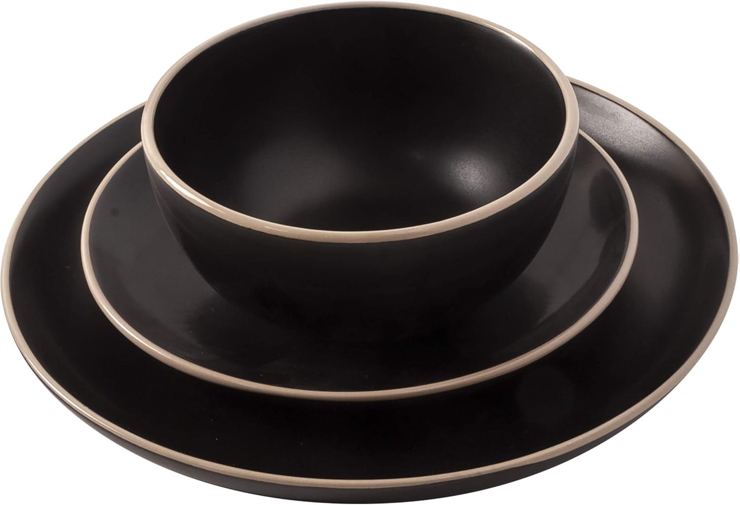 Rockaway Geschirrsets Aus Steinzeug, Rund, Für 4 Personen (12 Stück), Schwarz Dinnerware sets Naty Shop