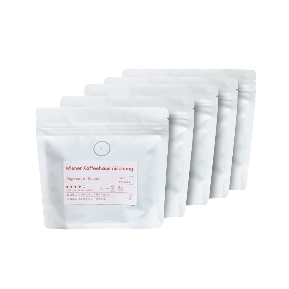 Set de degustare Espresso - 5 sortimente a câte 100g fiecare - Organic și 100% Arabica - Origine unică și amestec - Perfect pentru portafiltre și espressoare