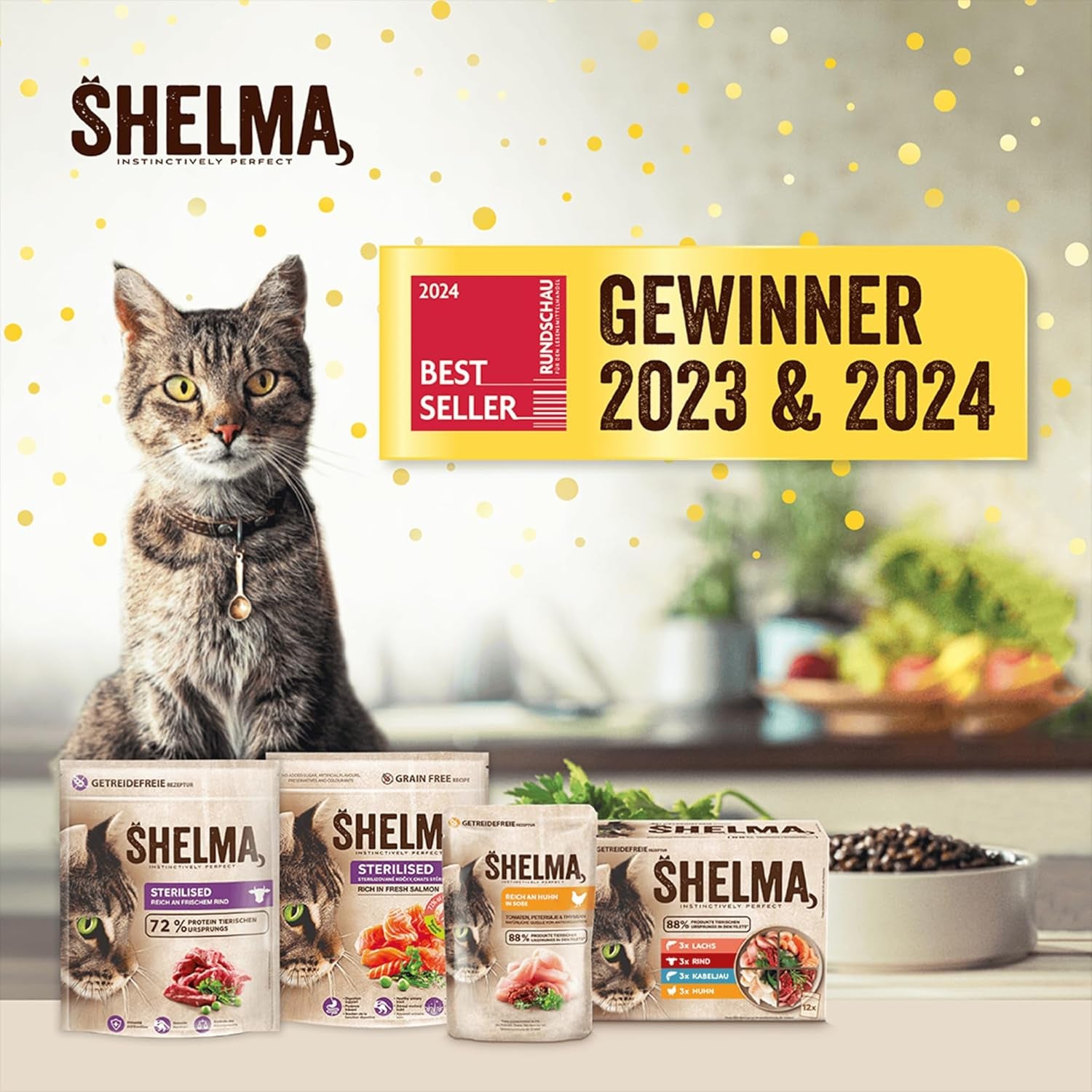 Shelma Katzen-Nassfutter mit Lachs in Sauce und Spirulina – Getreidefreies Alleinfuttermittel mit hohem Fleischanteil – 28 x 85 g (2,4 kg)