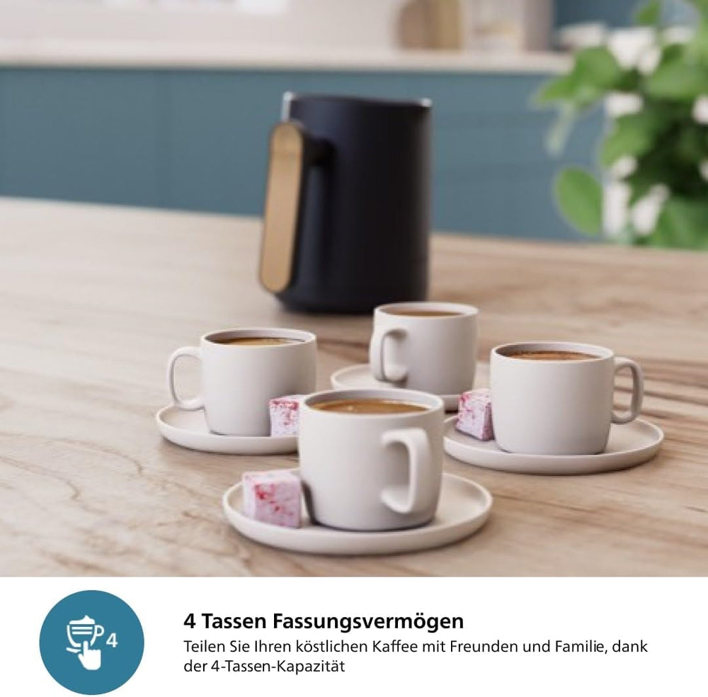 Aparat de cafea turcesc PHILIPS Seria 5000 - Funcție de preparare lentă, Capacitate 4 cești, Protecție la supraîncălzire și revărsare, Indicator de funcționare, Butoane ușor de utilizat, Oprire automată (HDA150/60)