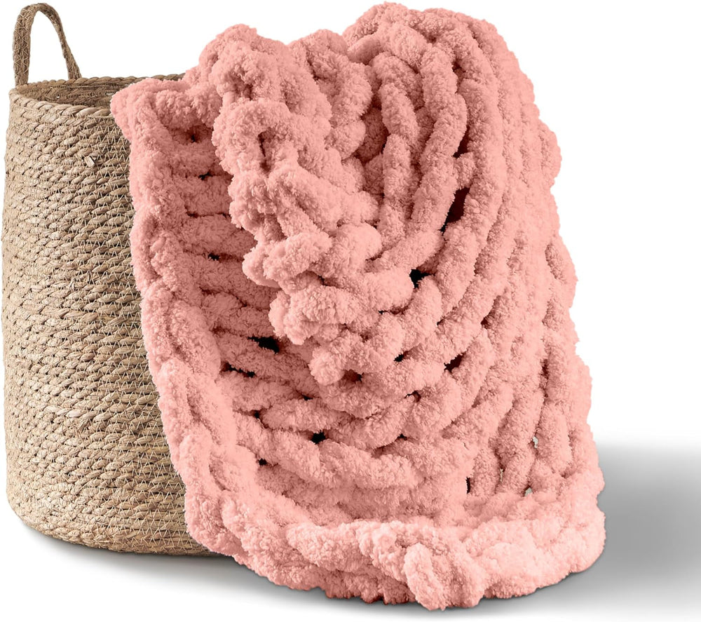 Grob gestrickte Decke, Überwurf, 100 % handgestrickt mit Jumbo-Chenillegarn (127 x 152,4 cm, Fliedergrau) Betten und Decken Adyrescia Muschelrosa 50 "X60"