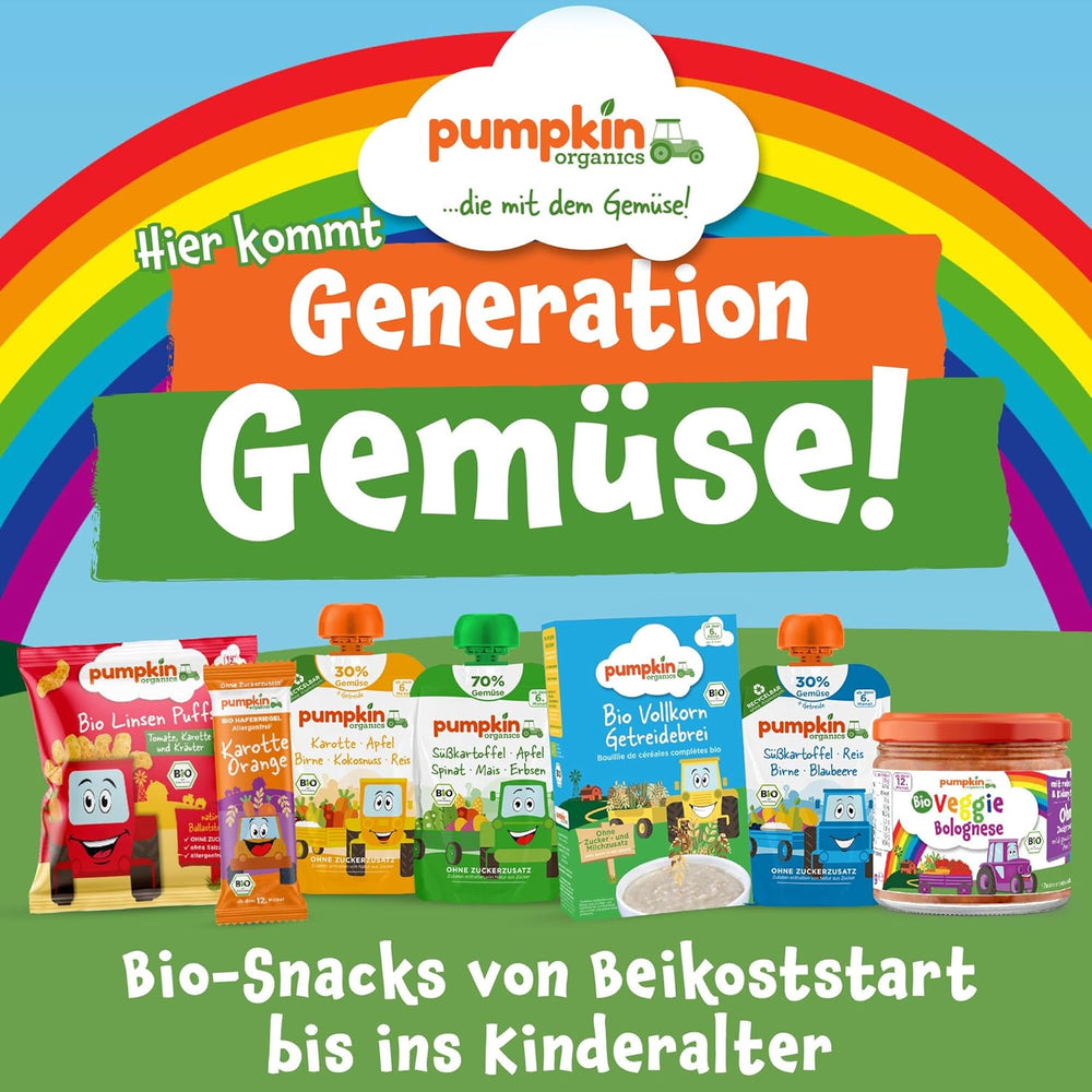 Pumpkin Organics Baby Mehrkorn-Karotten- und Mangoringe (8er-Pack) Baby-Snacks ohne Zusatzstoffe ab 12 Monaten – allergenfreie² und glutenfreie³ knusprige Baby-Snacks (8 x 20 g)