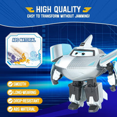 Super Wings Transformationsflugzeug Supercharged Traver, ca. 12,7 cm große Kinderspielfigur Spielzeugflugzeug und Roboterfigur für Jungen und Mädchen ab 3 Jahren Silberne Actionfiguren Naty Shop