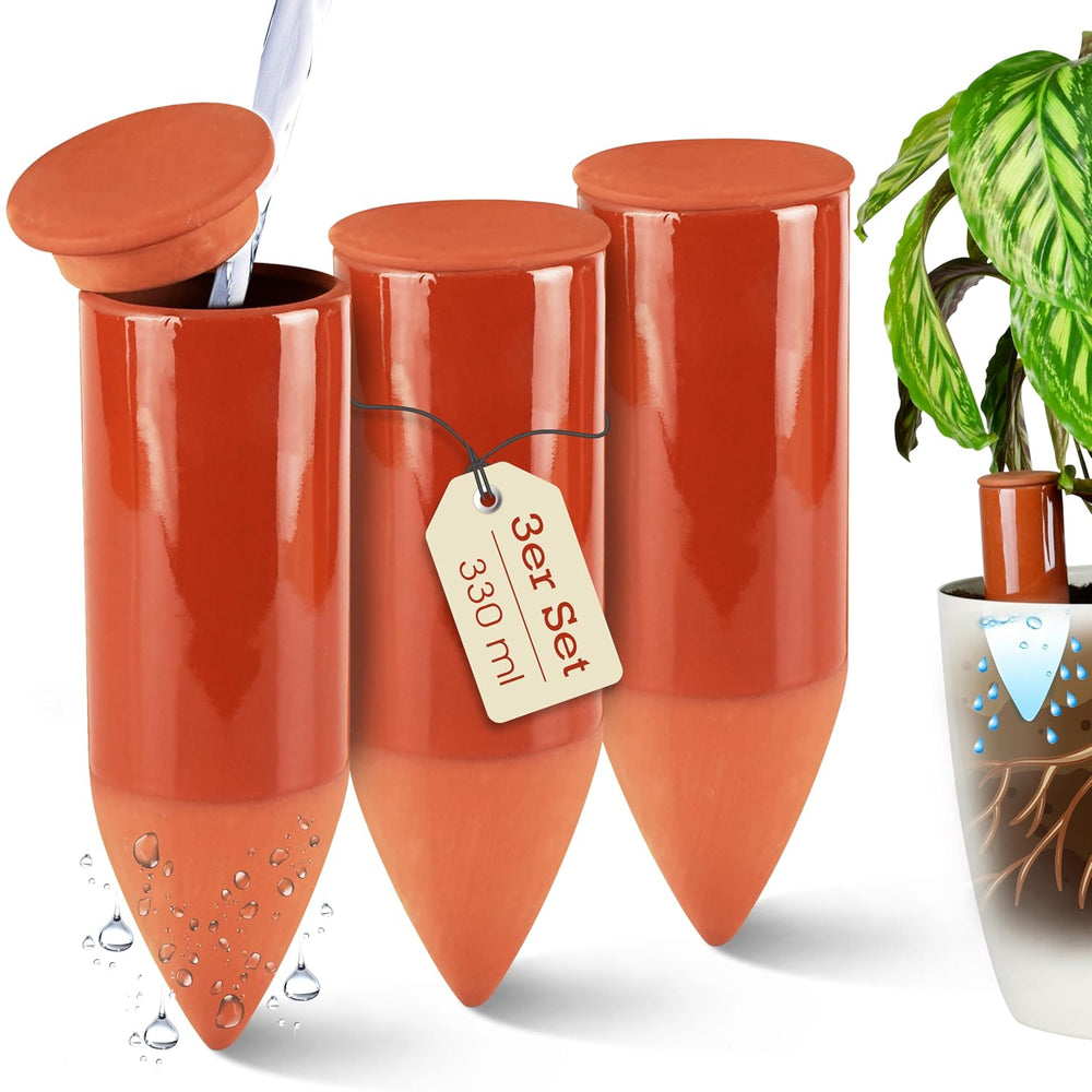 Terracotta Gießhilfe (3X 330 Ml) Handgefertigt Für Bewässerung Zimmerpflanzen | Wasserstandsanzeiger Pflanzen | Watering Can | Gießkanne Zimmerpflanzen