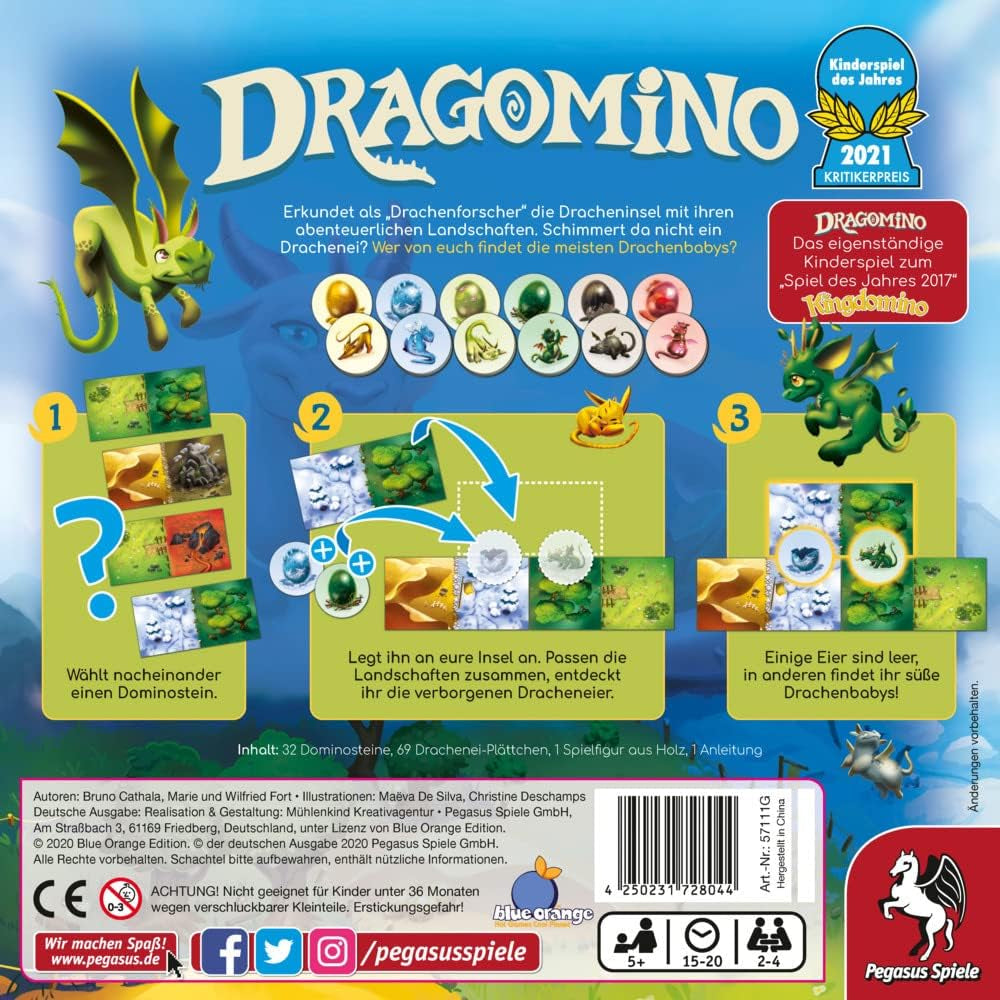 Pegasus Spiele 57111G - Dragomino *Kinderspiel des Jahres 2021*, Mehrfarbig