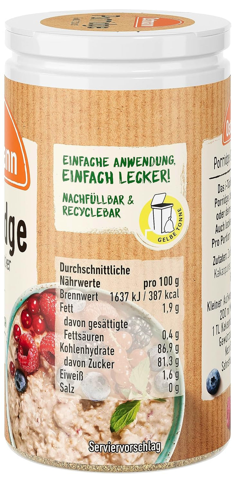 Ostmann Gewürze – Porridge Gewürzzucker, Aromatischer Mix Mit Zimt & Kakao, Zum Würzen Von Oatmeal, Milchreis Und Anderen Süßen Spezialitäten, Vegan, 60 G (Verpackungsdesign Kann Abweichen) Cerealien Naty Shop