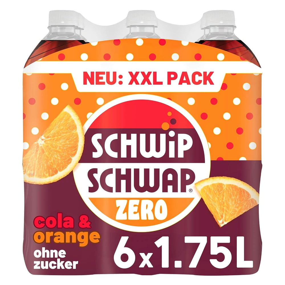 SCHWIPSCHWAP ZERO - XXL PACK - Koffeinhaltiges Cola-Erfrischungsgetränk mit Orangen, Set 6 x 1,75 Liter Naty Shop