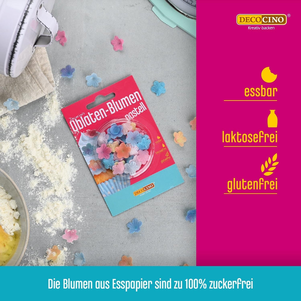 DECOCINO Oblaten-Blumen Pastell - Essbare Blüten Aus Esspapier, Ideal Zum Dekorieren Von Hochzeits-Torten, Geburtstags-Kuchen, Cupcakes Uvm. Glasuren und Dekor Naty Shop