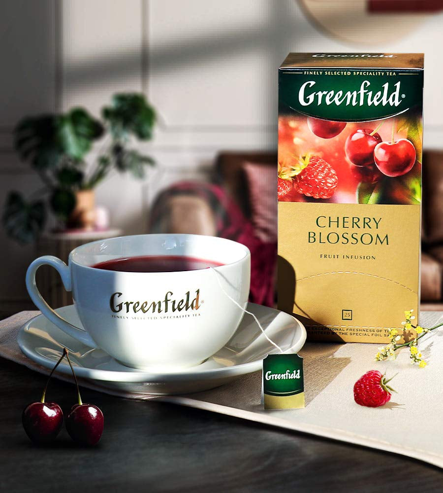 Greenfield Cherry Blossom, hibiscus, măceșe, mere, zmeură, mure, pliculețe de ceai (2G X 25), 50G
