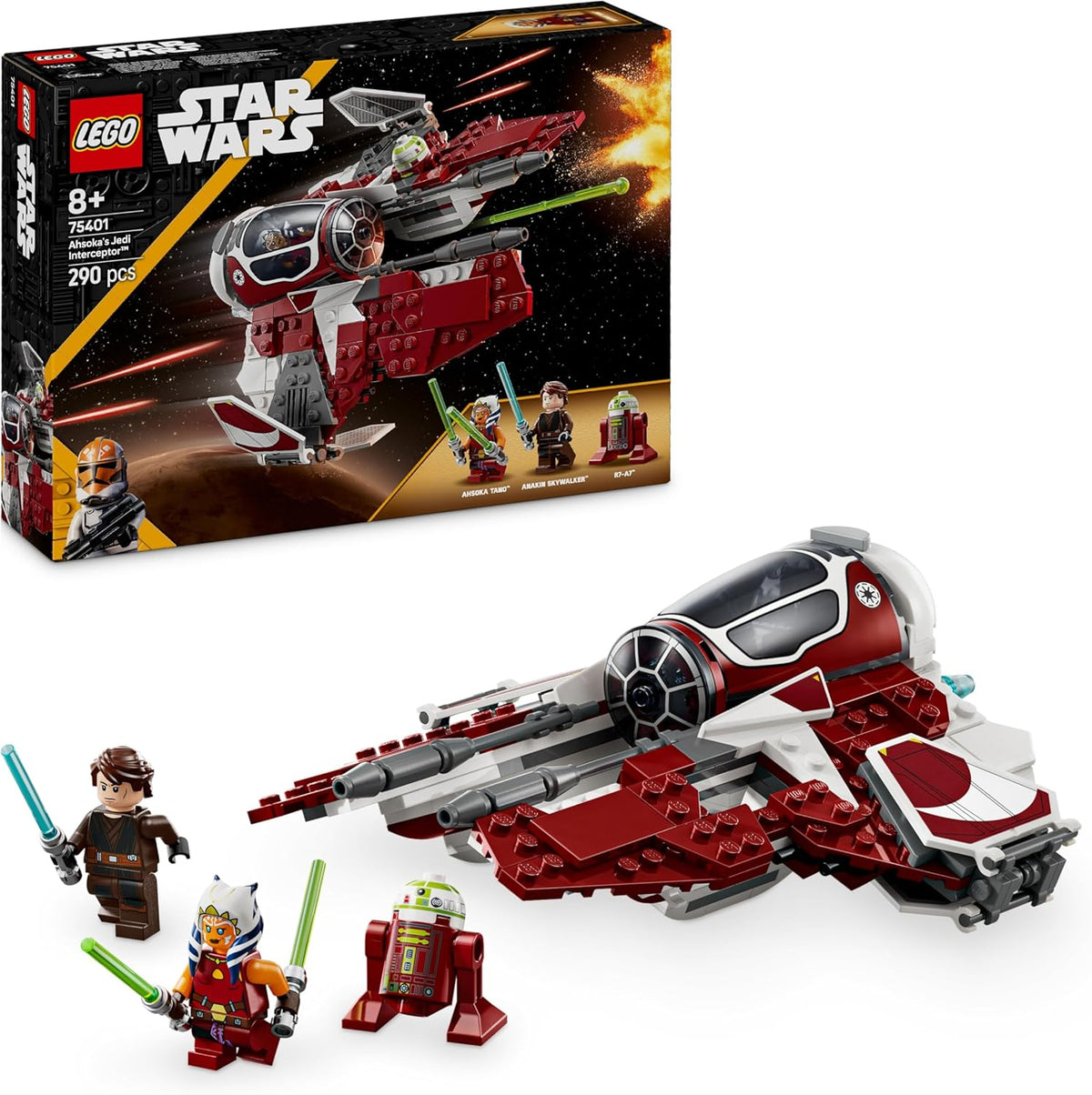 LEGO Star Wars 75401 Ahsokas Jedi Interceptor, Sternenjäger für Fans von The Clone Wars, Ahsoka Tano & Anakin Skywalker Minifiguren, mit Lichtschwertern und R7-A7, für Jungen und Mädchen ab 8 Jahren