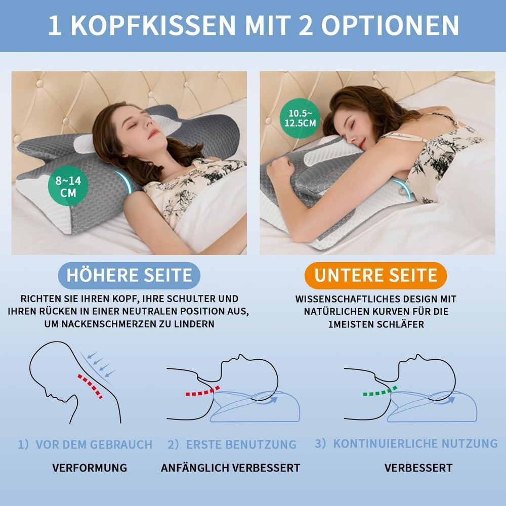 IDEA Pillow Pernă din spumă de memorie, pernă ergonomică Pernă ortopedică Durere de gât, pernă de dormit pentru dureri laterale de spate și abdominale, pernă pentru gât Pernă anti sforăit pentru adulți Perne ortopedice cervicale Naty Shop