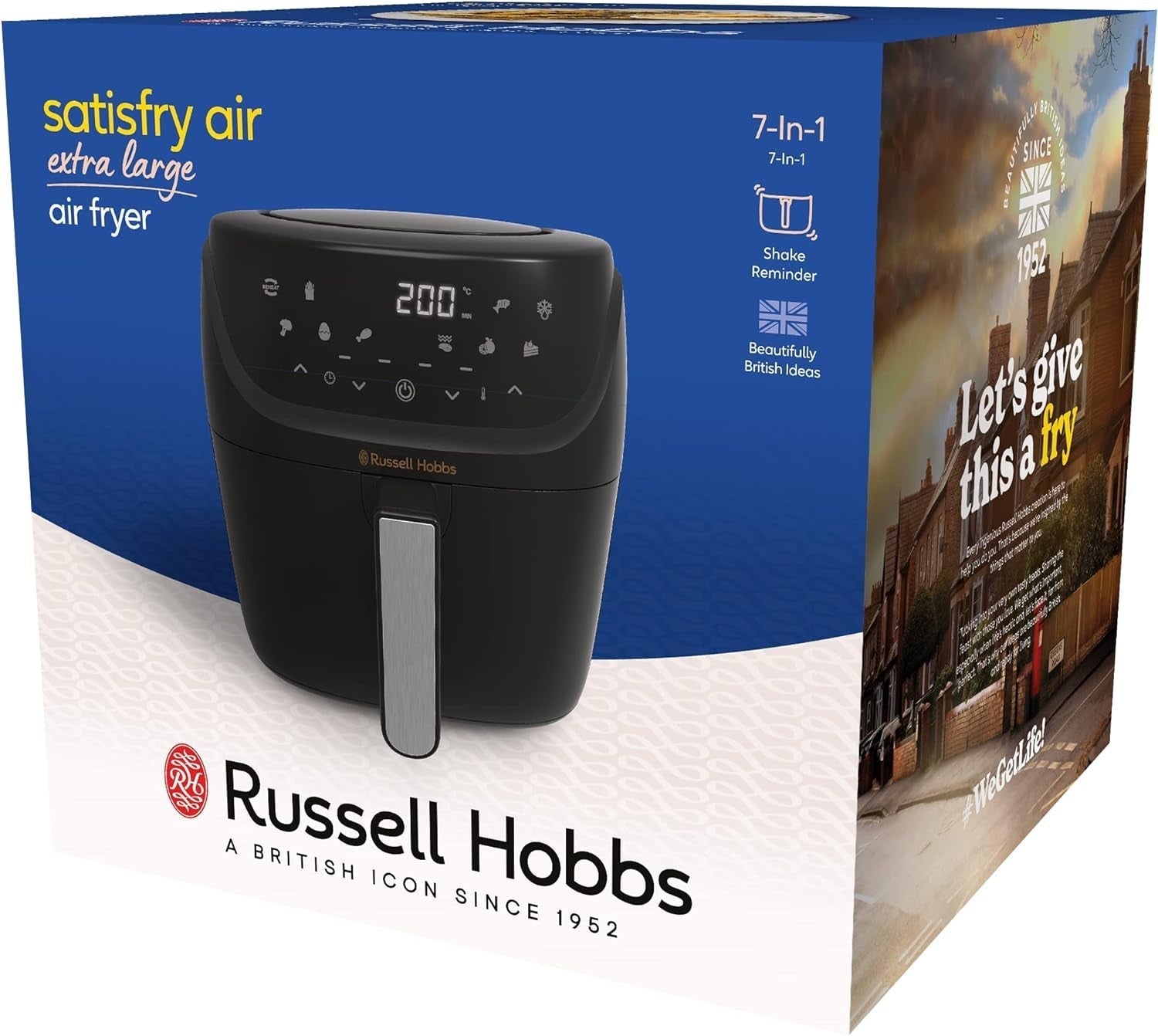 Russell Hobbs Heißluftfritteuse XXL 8L Rapid Airfryer [Kompaktes Gehäuse,7 Kochfunktionen,10 Programme] Satisfry (Spülmaschinenfest, Max 220°C, Fritteuse Ohne Öl, Grillen, Backen, Braten) 27170-56 Naty Shop