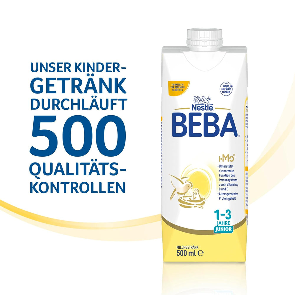 BEBA Junior trinkfertiges Milchgetränk 1-3 Jahre, mit HMO, altersgerechter Proteingehalt, palmölfrei, fischölfrei, Kleinkindnahrung, 12er Pack (12 x 500 ml)