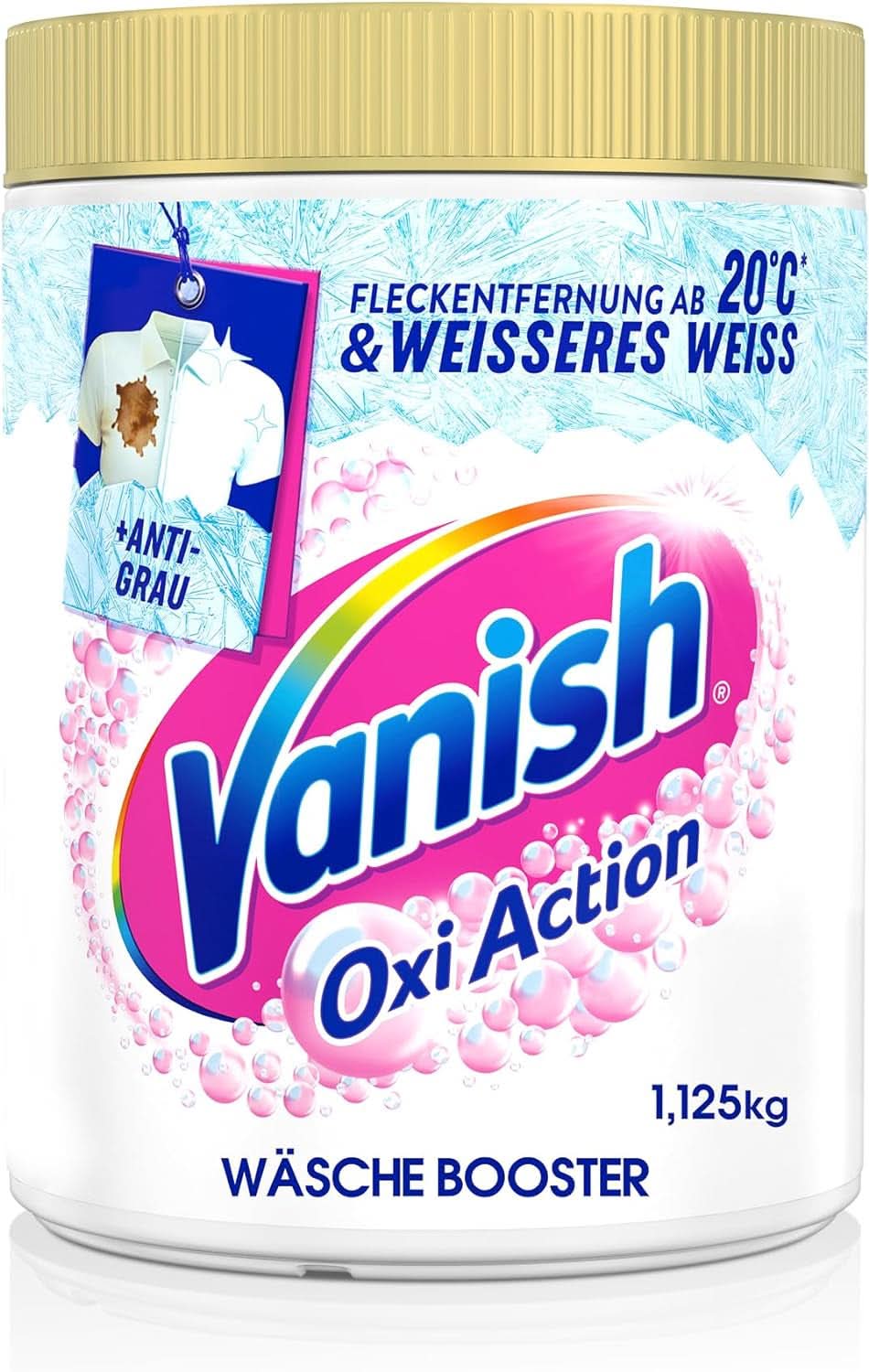 Vanish Oxi Action Powerwhite Pulver – 1 x 1,125 kg – Fleckenentferner und Wäscheverbesserungspulver ohne Chlor – für weiße Wäsche. Waschmittel Naty Shop