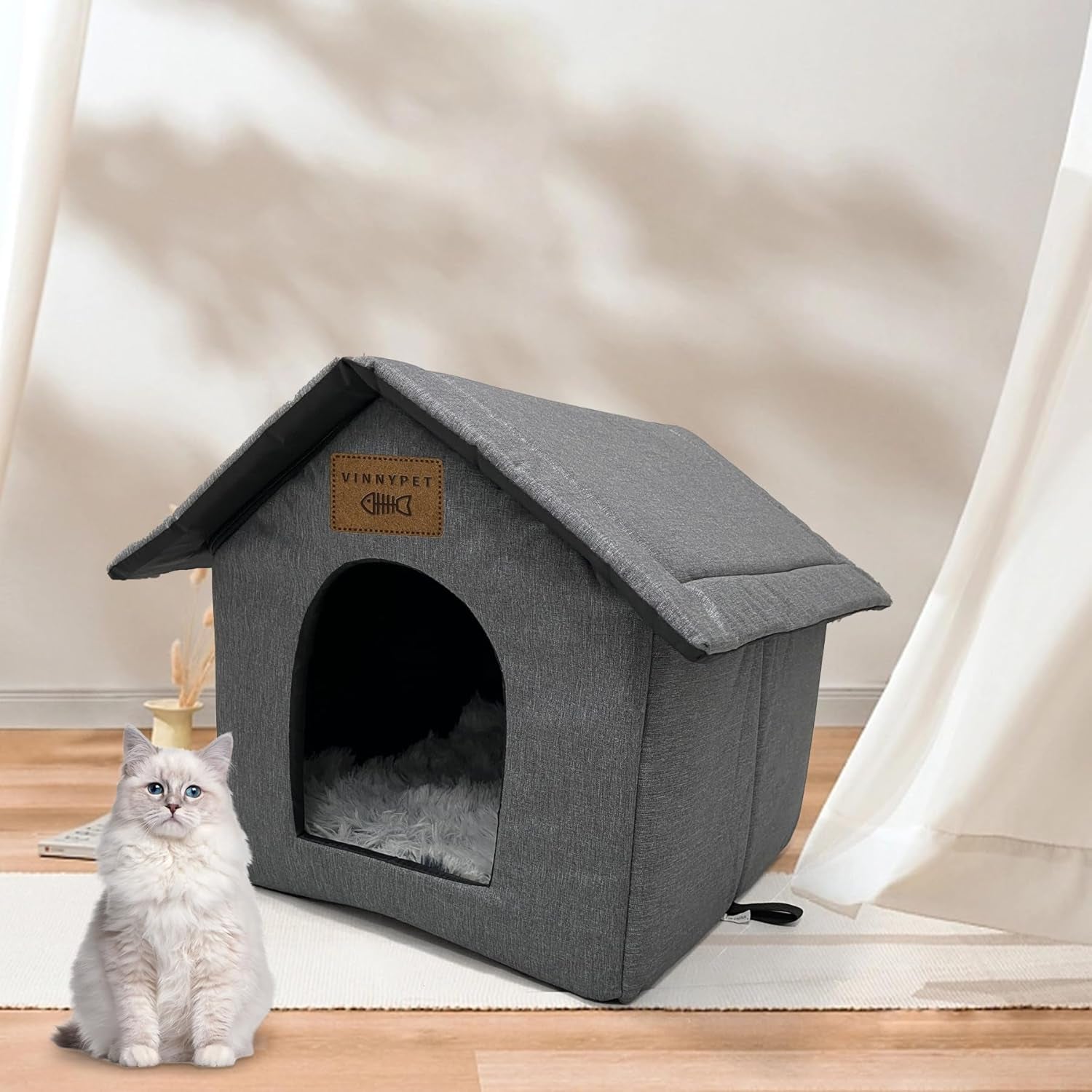 Katzenhaus Für Draußen Winterfest Wasserdicht Wetterfester Katzenhöhle Haustierhaus mit Plüschkissen Warm Hundehöhle Waschbar Hundehaus Tierheim Für Streuner Haustiere 45x40x45