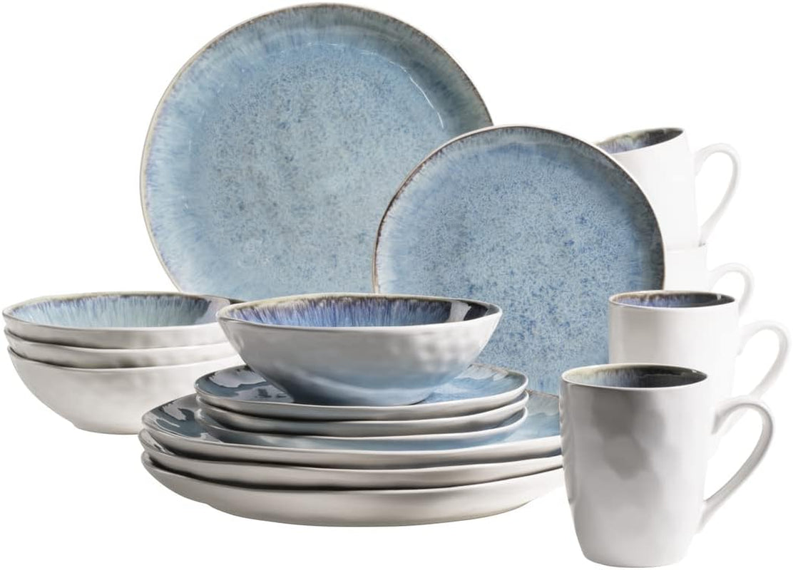 MÄSER Series Frozen, Geschirr Set Aus Keramik Für 4 Personen, 16-Teiliges Kombiservice Mit Organischen Formen, Farblich Gesprenkeltes Service, Steinzeug, Türkis-Grün Tableware Sets Naty Shop Blau