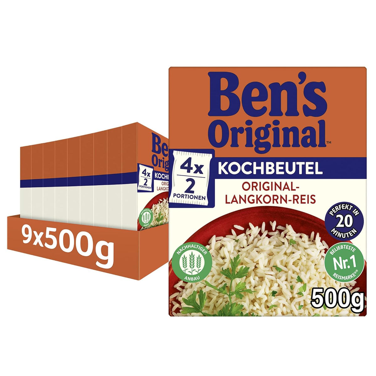 BEN'S ORIGINAL™ Langkornreis, im Beutel gekocht, 9 x 500 g, 20 Minuten