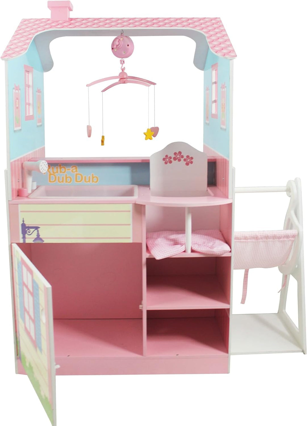 Olivia's Little World 2 En 1 Casă de păpuși și stație de schimbare Masa de schimbare Playset pentru păpuși din lemn cu scaun înalt TD-11460A Casute de papusi Naty Shop
