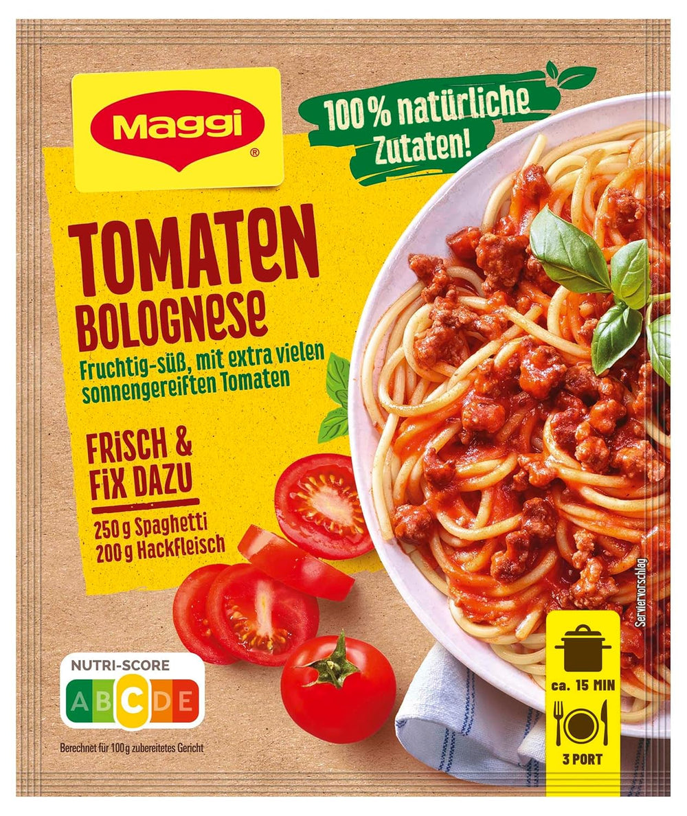 MAGGI Fix für Spaghetti Bolognese, Würzmischung, 100 % natürliche Zutaten, für 3 Portionen, 1er Pack (1 x 36g Packung)