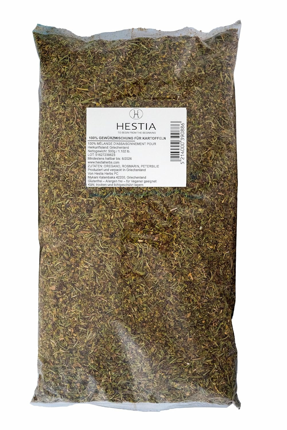 Hestia Herbs Griechisch-mediterrane Kräutermischung mit Oregano, Rosmarin, Thymian, Basilikum und Petersilie zum Kochen, 500 g – Authentische Gewürzmischung für traditionelle Rezepte