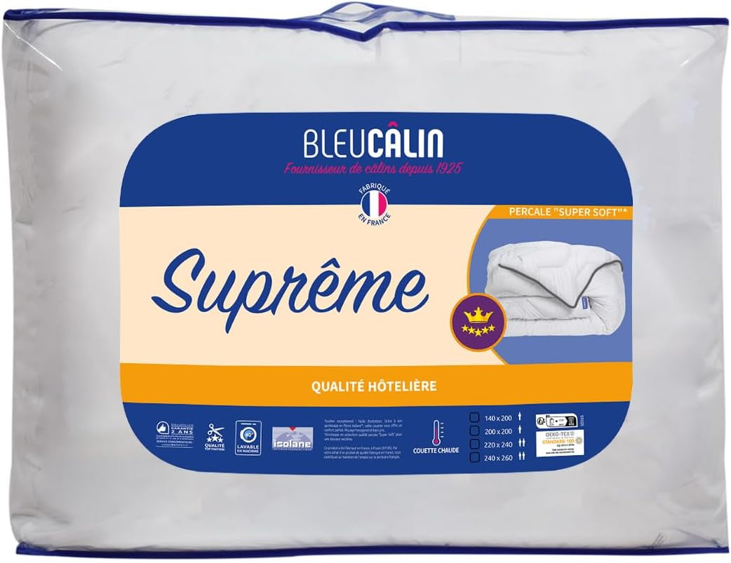 Supreme Decke Bleu Câlin, sehr warm, extra weicher Umschlag, superweich, Hotelkomfort, 140 x 200 cm Bettdecken und Steppdecken Naty Shop