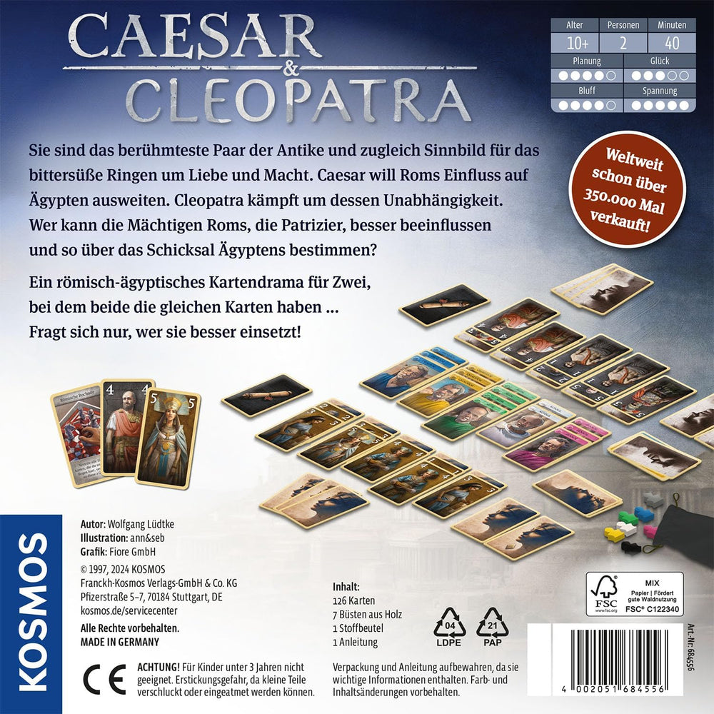 KOSMOS 684556 Caesar & Cleopatra, Strategie-Kartenspiel für 2 Spieler ab 10 Jahren, Erwachsenenspiel, Brettspiel für 2