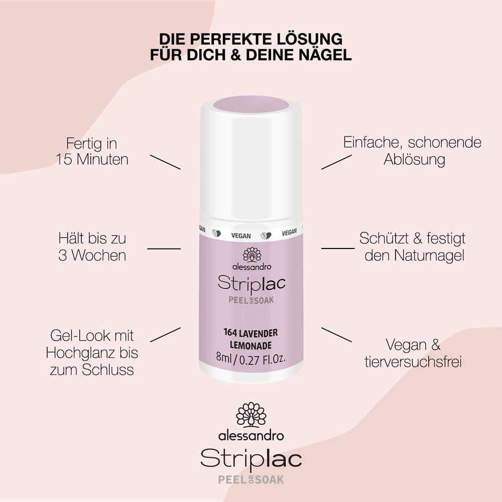 UV-Nagellack alessandro Striplac Lavender Lemonade – Zart und langanhaltend – Einfache Entfernung dank der Entfernungstechnologie – Vegan und tierversuchsfrei – 8 ml