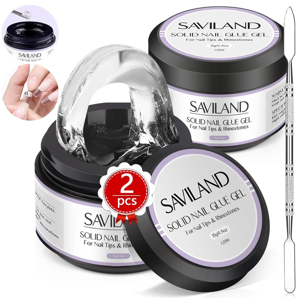 Saviland Lipici solid pentru unghii pentru vârfuri: 2 bucăți 15G lipici pentru unghii artificiale lipici extra puternic gel de presare pe unghii adeziv UV gel lipici pentru unghii pentru femei salon de acasă DIY lampă UV/LED întărită