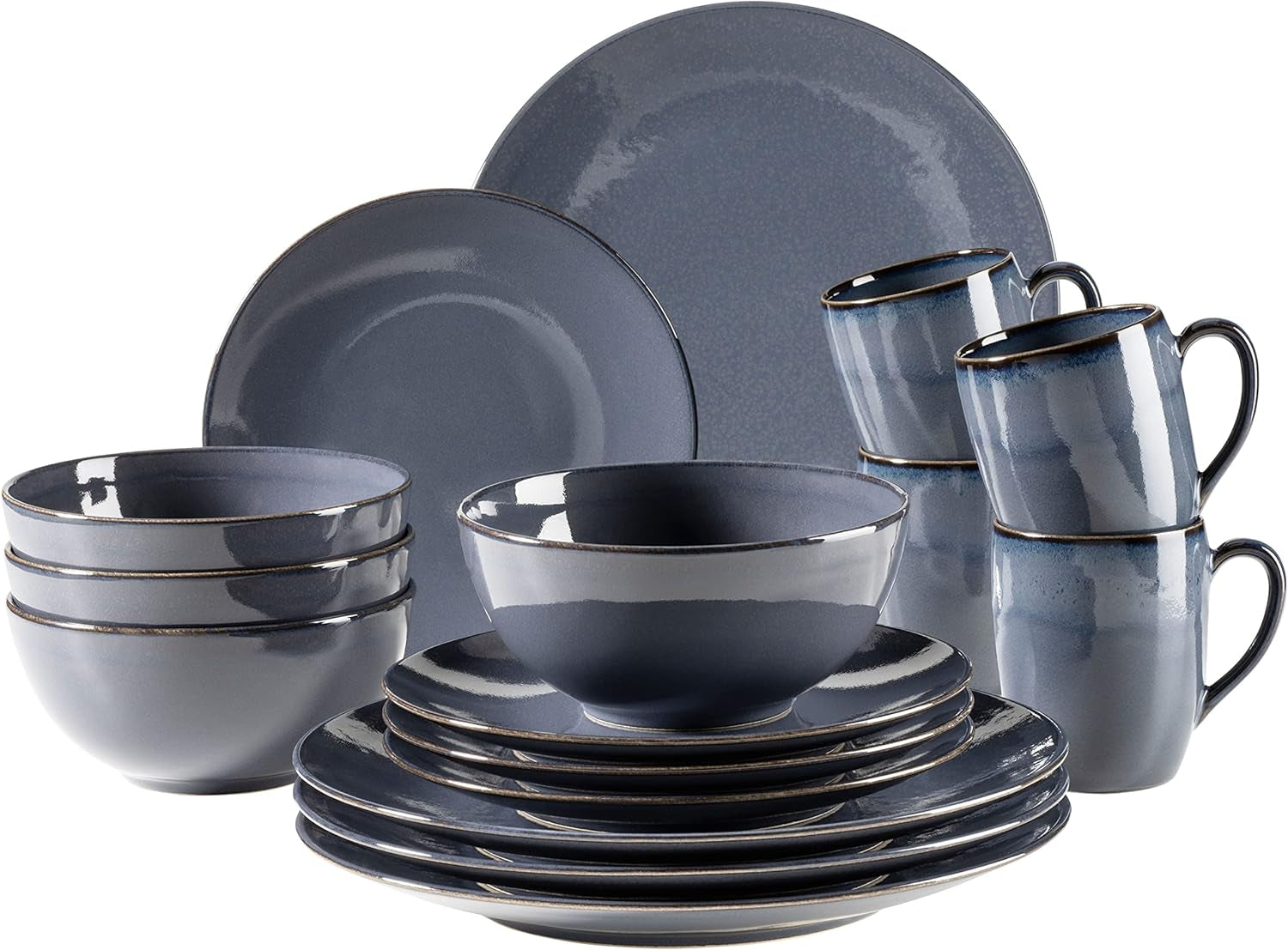 MÄSER 931736 Geschirr-Set Für 4 Personen Im Mediterranen Vintage-Look, 16-Teiliges Kombiservice in Sandigem Grau, Keramik, Sandgrau Seturi vesela masa Naty Shop Anthrazitblau