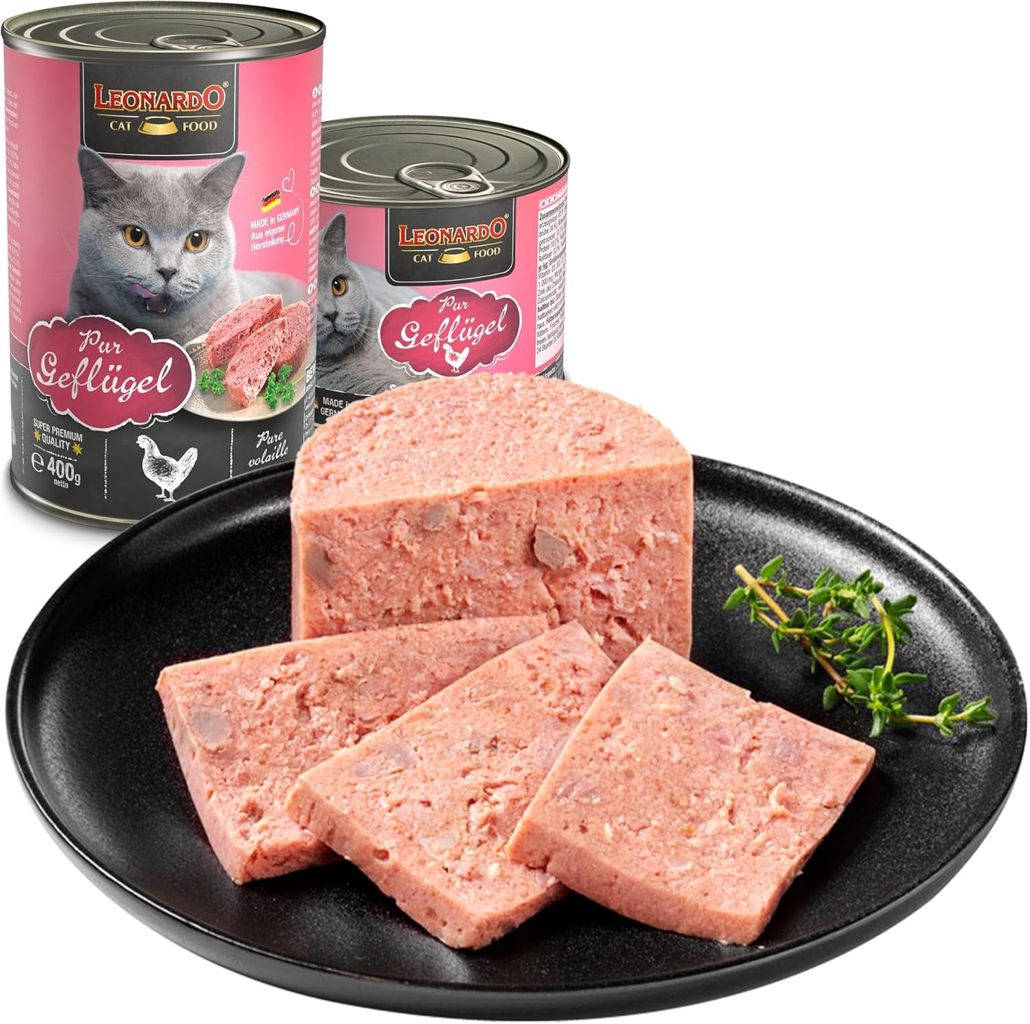 LEONARDO Nassfutter für Katzen, Geflügel pur, 6X 800g Dose, Katzenfutter getreidefrei, Alleinfutter, Made in Germany