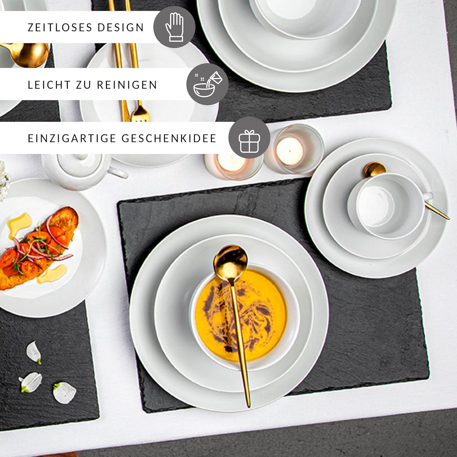 Set de cești de cafea Sänger New Port, set de 12 cești pentru 6 persoane, cești și farfurioare din porțelan alb, 150 ml | COLECȚIA PREMIUM